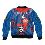 Custom NRL Knights NAIDOC Week Sleeve Zip Bomber Jacket Keep The Fire Burning Indigenous Art