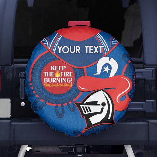 Custom NRL Knights NAIDOC Week Spare Tire Cover Keep The Fire Burning Indigenous Art