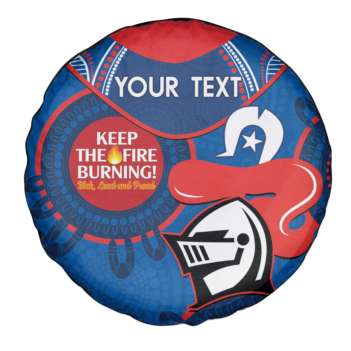 Custom NRL Knights NAIDOC Week Spare Tire Cover Keep The Fire Burning Indigenous Art