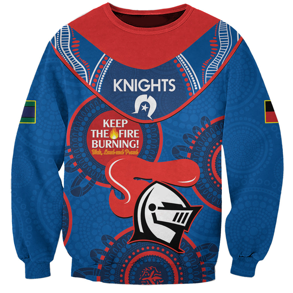 Custom NRL Knights NAIDOC Week Sweatshirt Keep The Fire Burning Indigenous Art