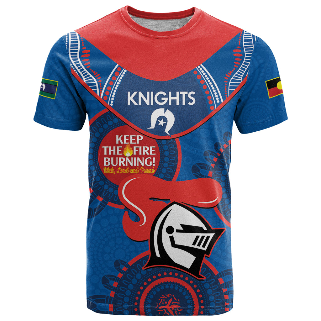 Custom NRL Knights NAIDOC Week T Shirt Keep The Fire Burning Indigenous Art