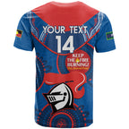 Custom NRL Knights NAIDOC Week T Shirt Keep The Fire Burning Indigenous Art