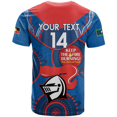 Custom NRL Knights NAIDOC Week T Shirt Keep The Fire Burning Indigenous Art