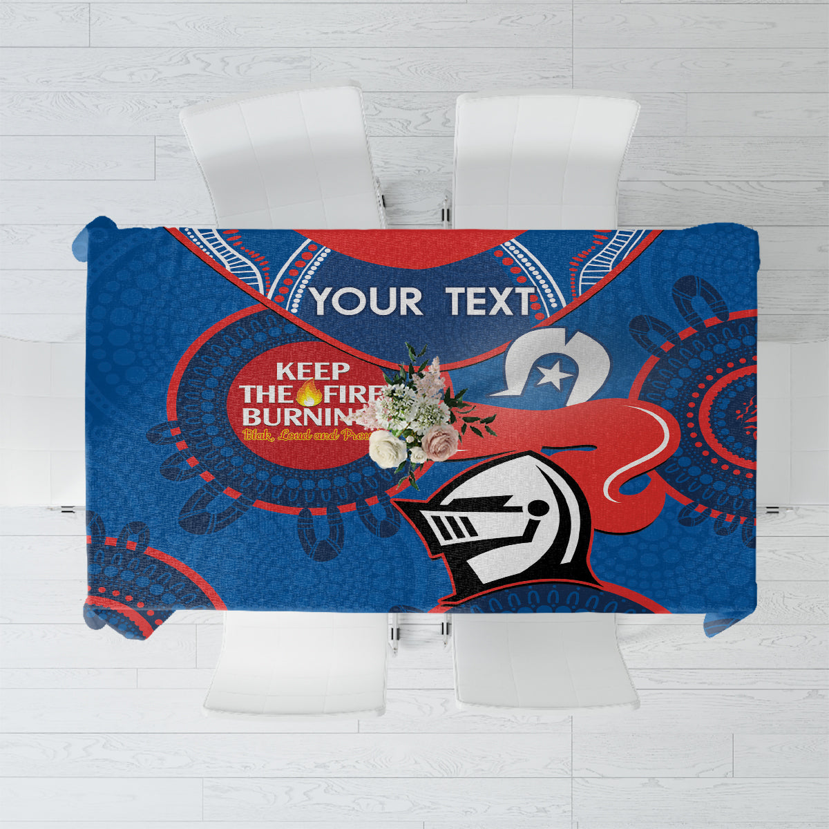 Custom NRL Knights NAIDOC Week Tablecloth Keep The Fire Burning Indigenous Art