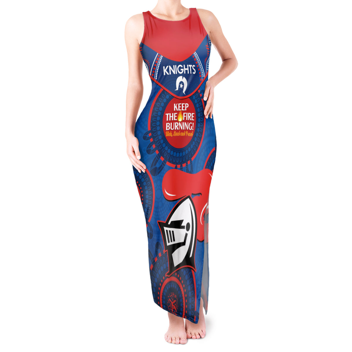 Custom NRL Knights NAIDOC Week Tank Maxi Dress Keep The Fire Burning Indigenous Art