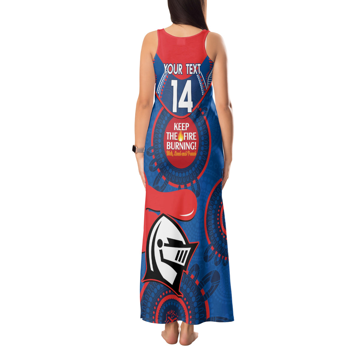 Custom NRL Knights NAIDOC Week Tank Maxi Dress Keep The Fire Burning Indigenous Art