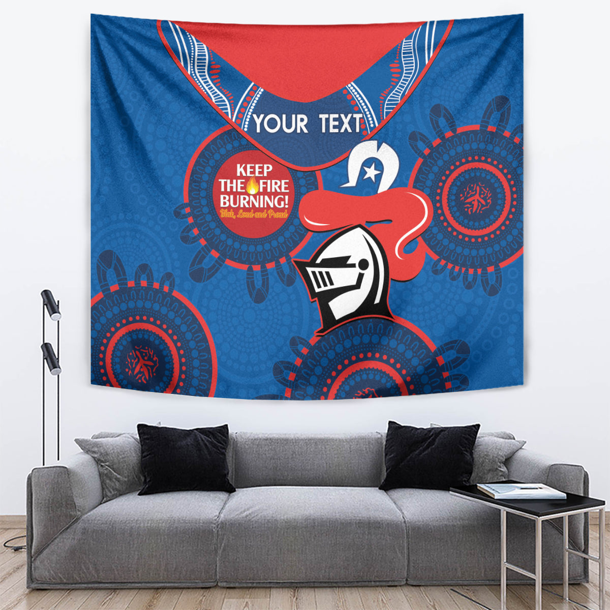 Custom NRL Knights NAIDOC Week Tapestry Keep The Fire Burning Indigenous Art