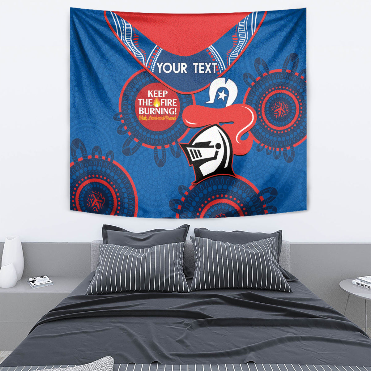 Custom NRL Knights NAIDOC Week Tapestry Keep The Fire Burning Indigenous Art
