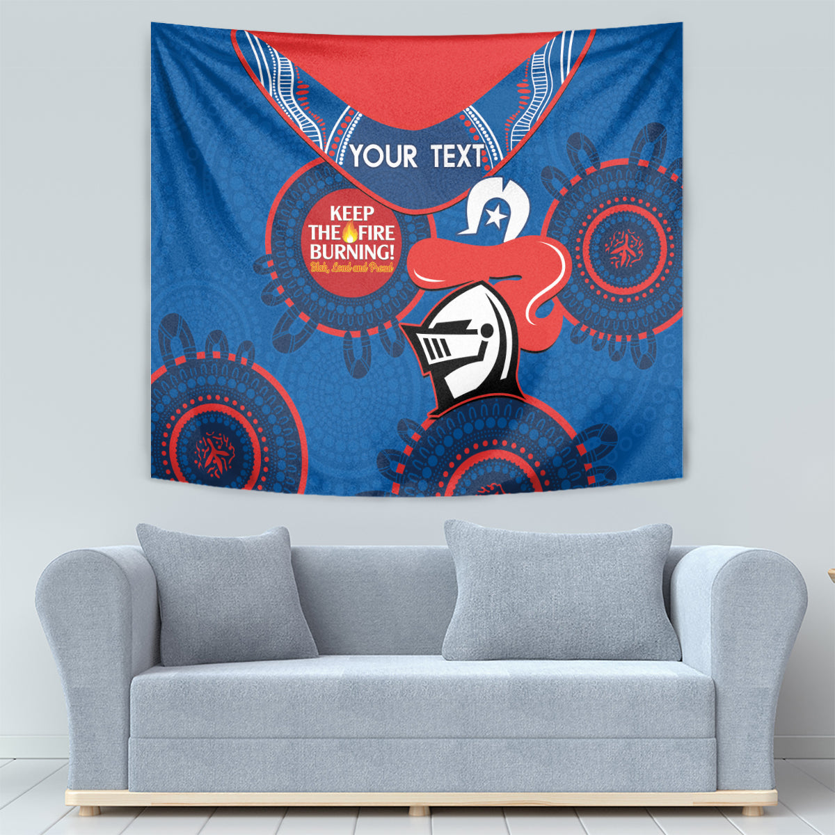 Custom NRL Knights NAIDOC Week Tapestry Keep The Fire Burning Indigenous Art