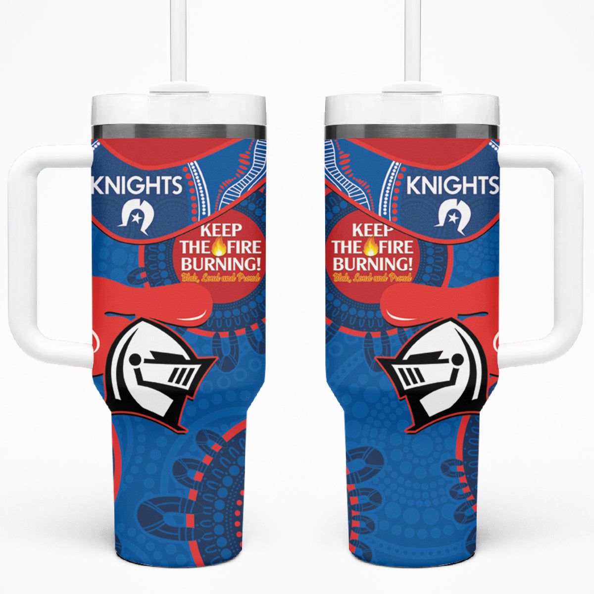 NRL Knights NAIDOC Week Tumbler With Handle Keep The Fire Burning Indigenous Art