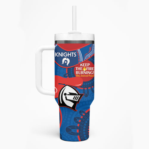 NRL Knights NAIDOC Week Tumbler With Handle Keep The Fire Burning Indigenous Art