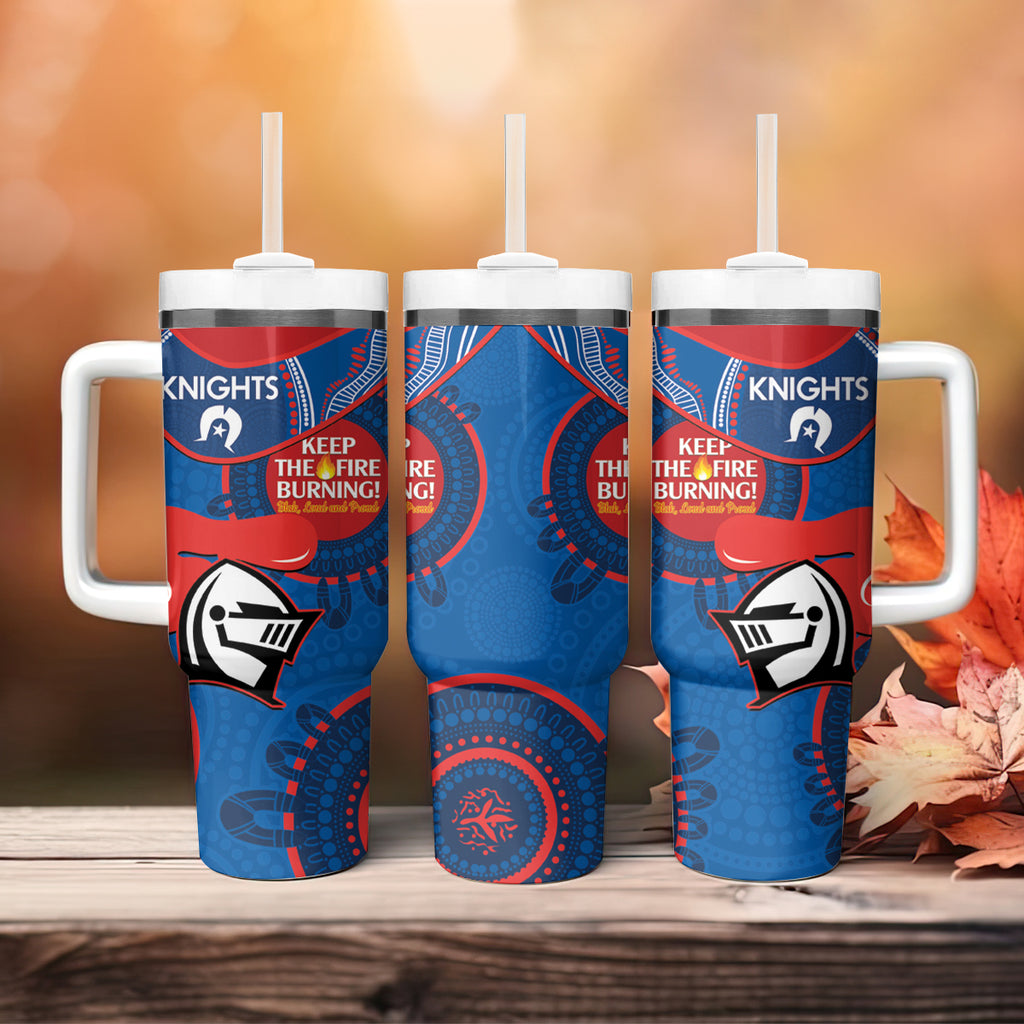 NRL Knights NAIDOC Week Tumbler With Handle Keep The Fire Burning Indigenous Art