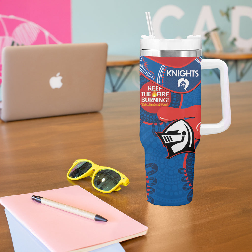 NRL Knights NAIDOC Week Tumbler With Handle Keep The Fire Burning Indigenous Art