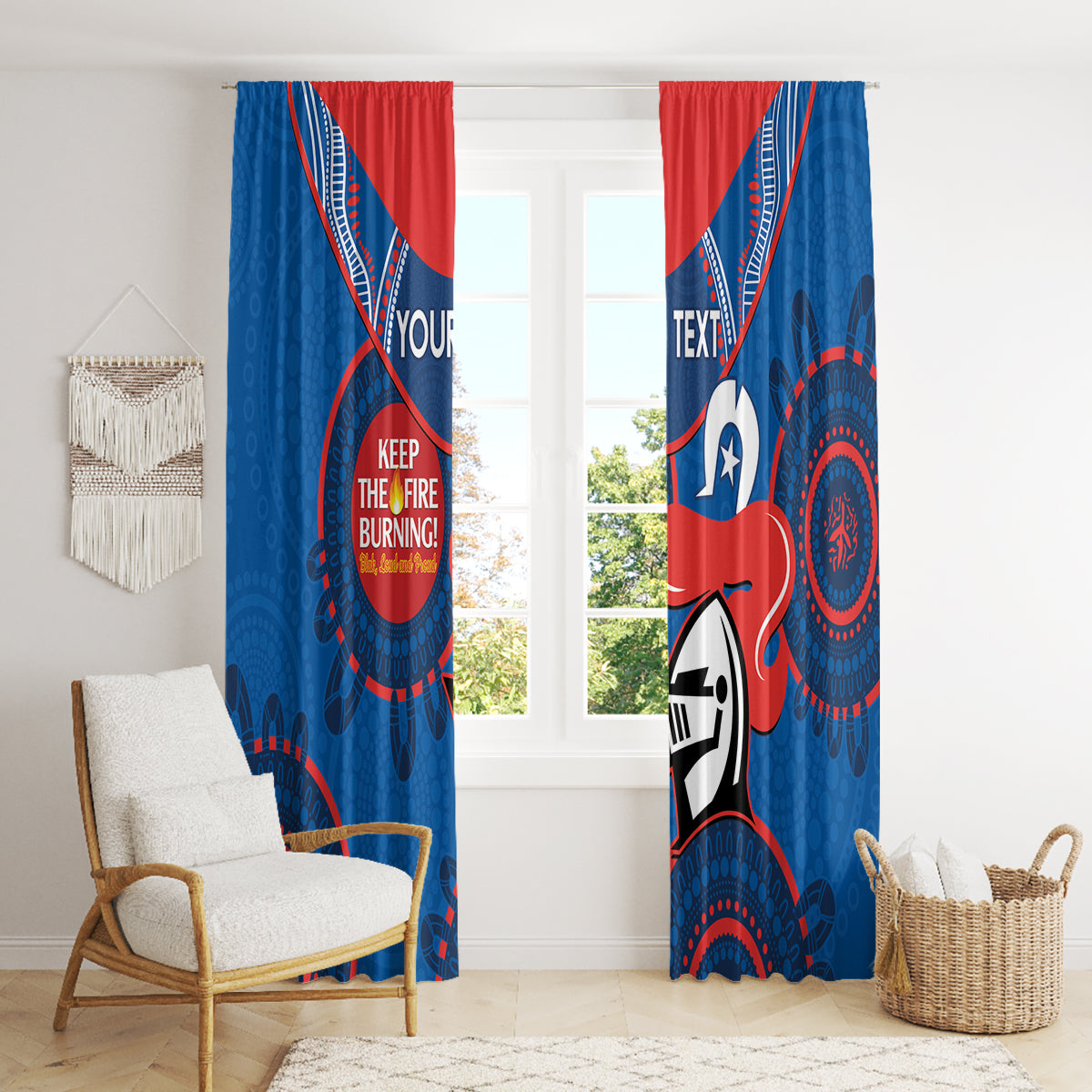 Custom NRL Knights NAIDOC Week Window Curtain Keep The Fire Burning Indigenous Art