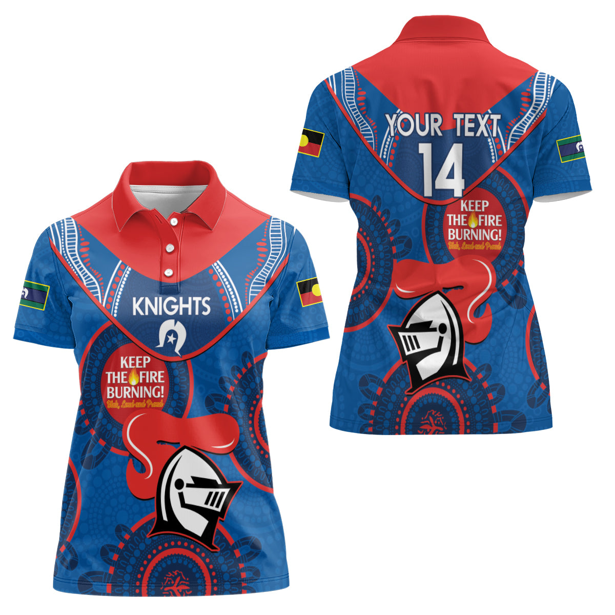 Custom NRL Knights NAIDOC Week Women Polo Shirt Keep The Fire Burning Indigenous Art