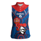 Custom NRL Knights NAIDOC Week Women Sleeveless Polo Shirt Keep The Fire Burning Indigenous Art