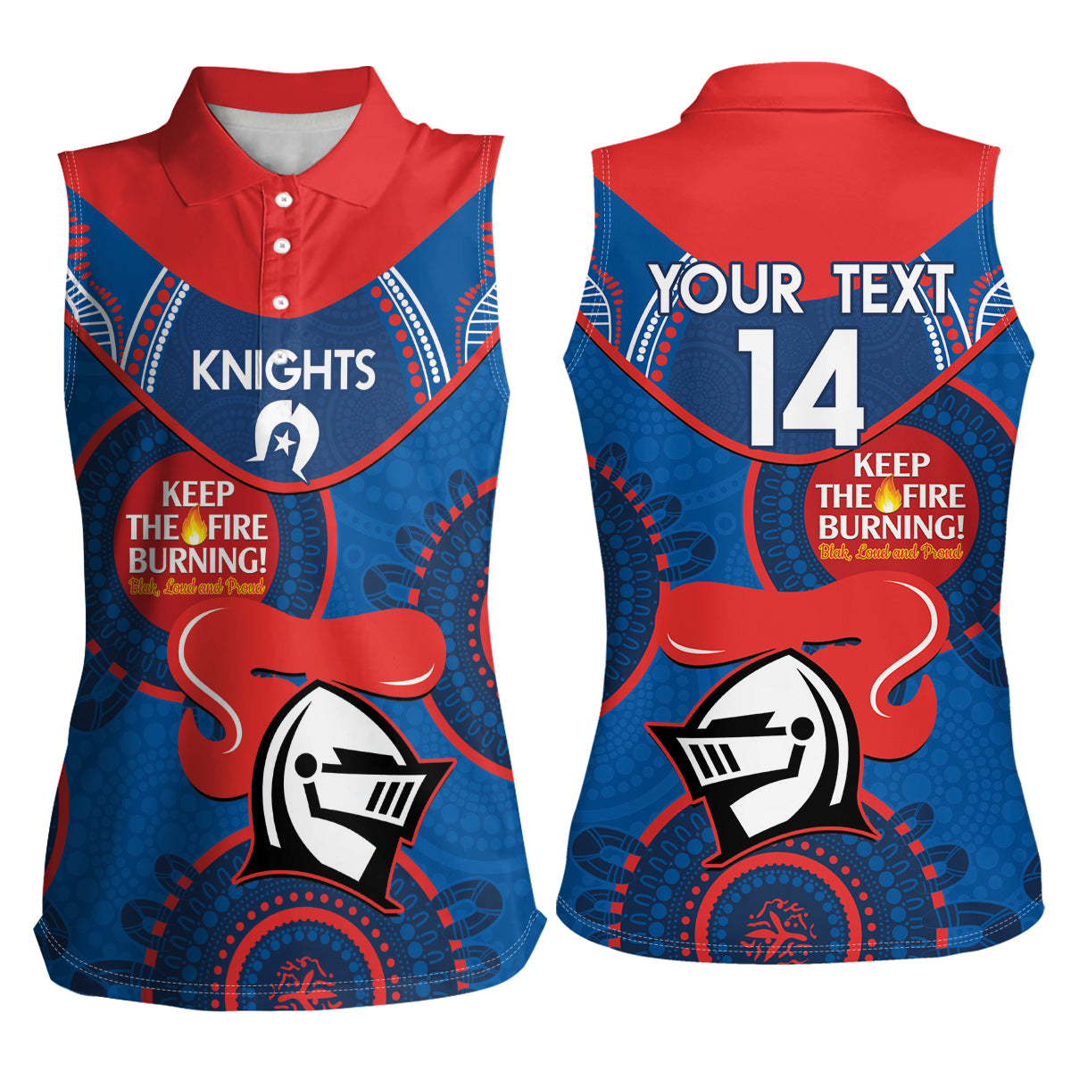 Custom NRL Knights NAIDOC Week Women Sleeveless Polo Shirt Keep The Fire Burning Indigenous Art