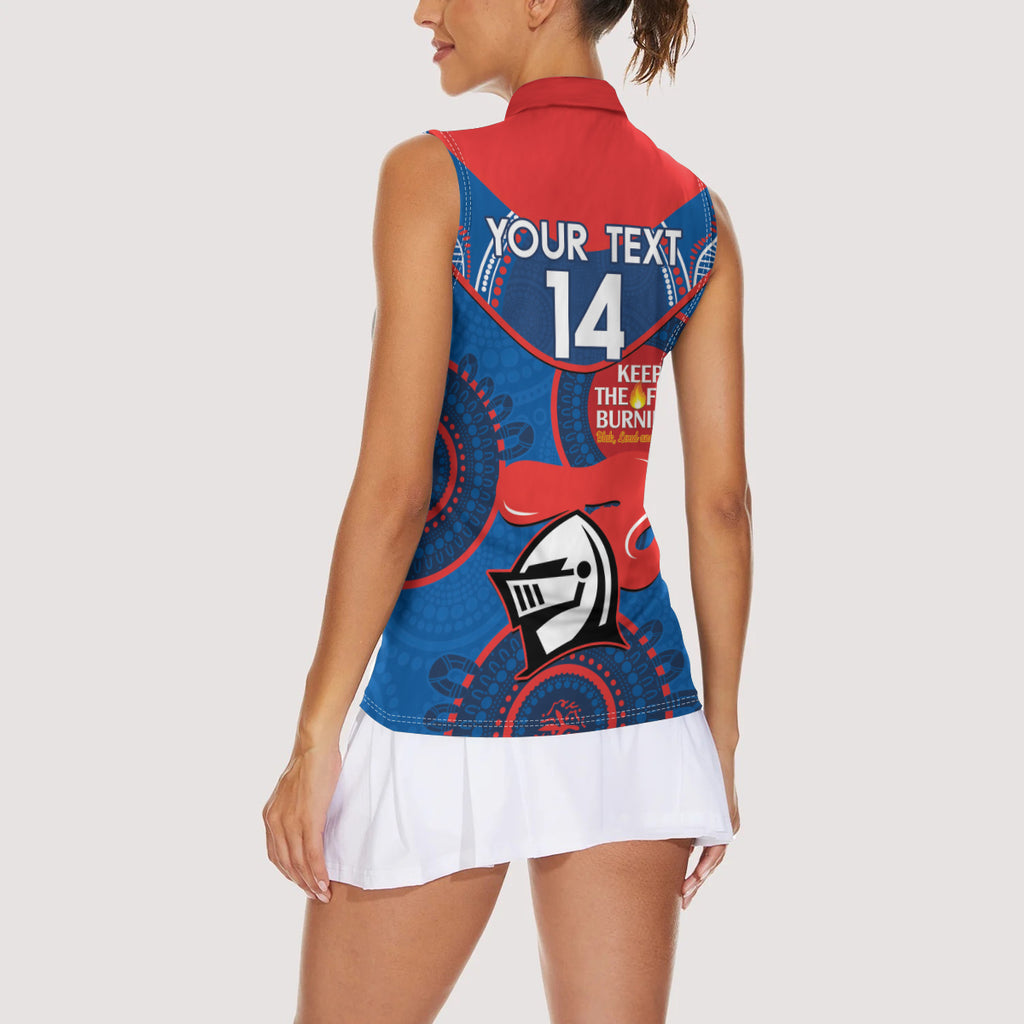 Custom NRL Knights NAIDOC Week Women Sleeveless Polo Shirt Keep The Fire Burning Indigenous Art