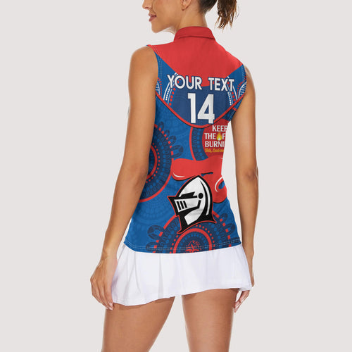 Custom NRL Knights NAIDOC Week Women Sleeveless Polo Shirt Keep The Fire Burning Indigenous Art