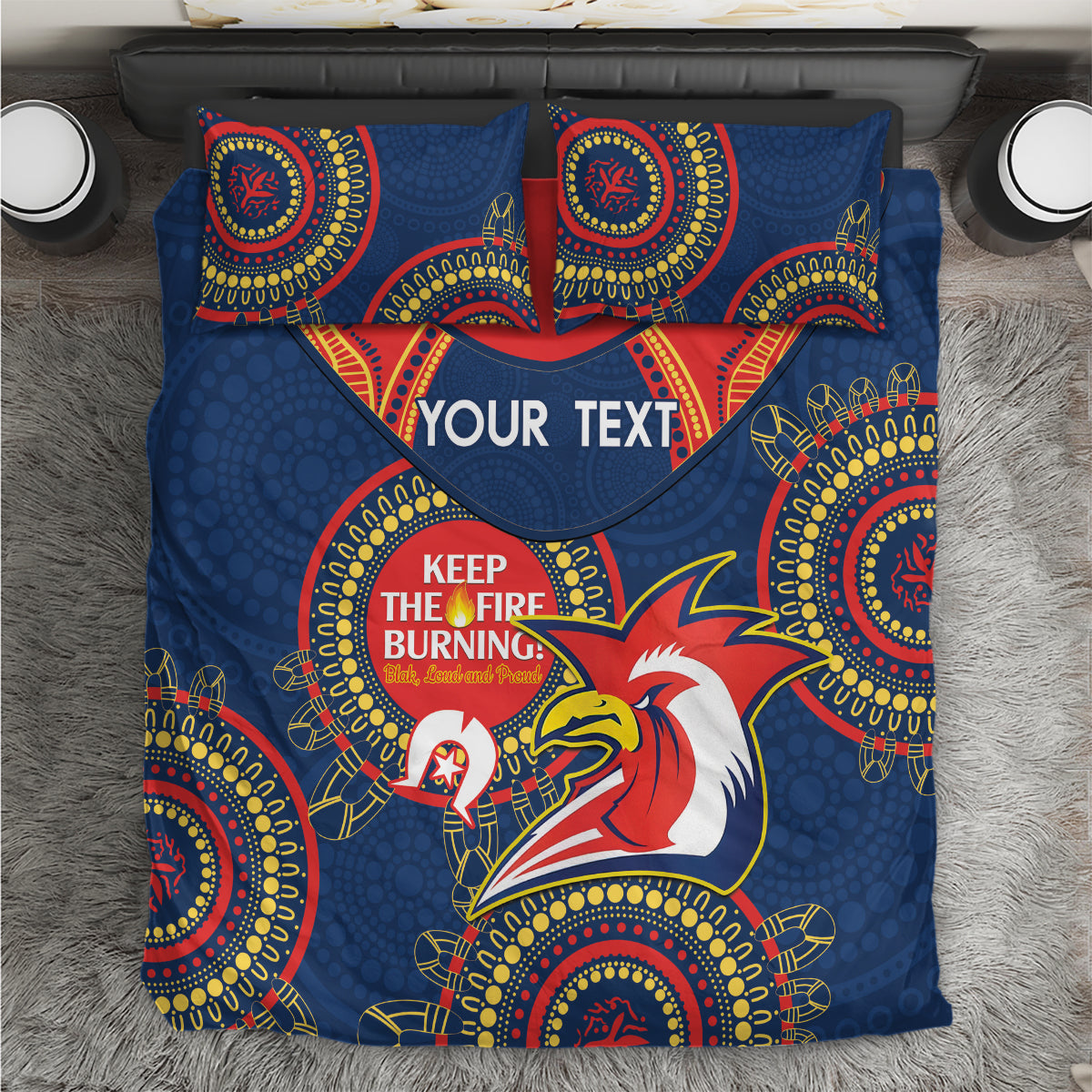 Custom NRL Roosters NAIDOC Week Bedding Set Keep The Fire Burning Indigenous Art