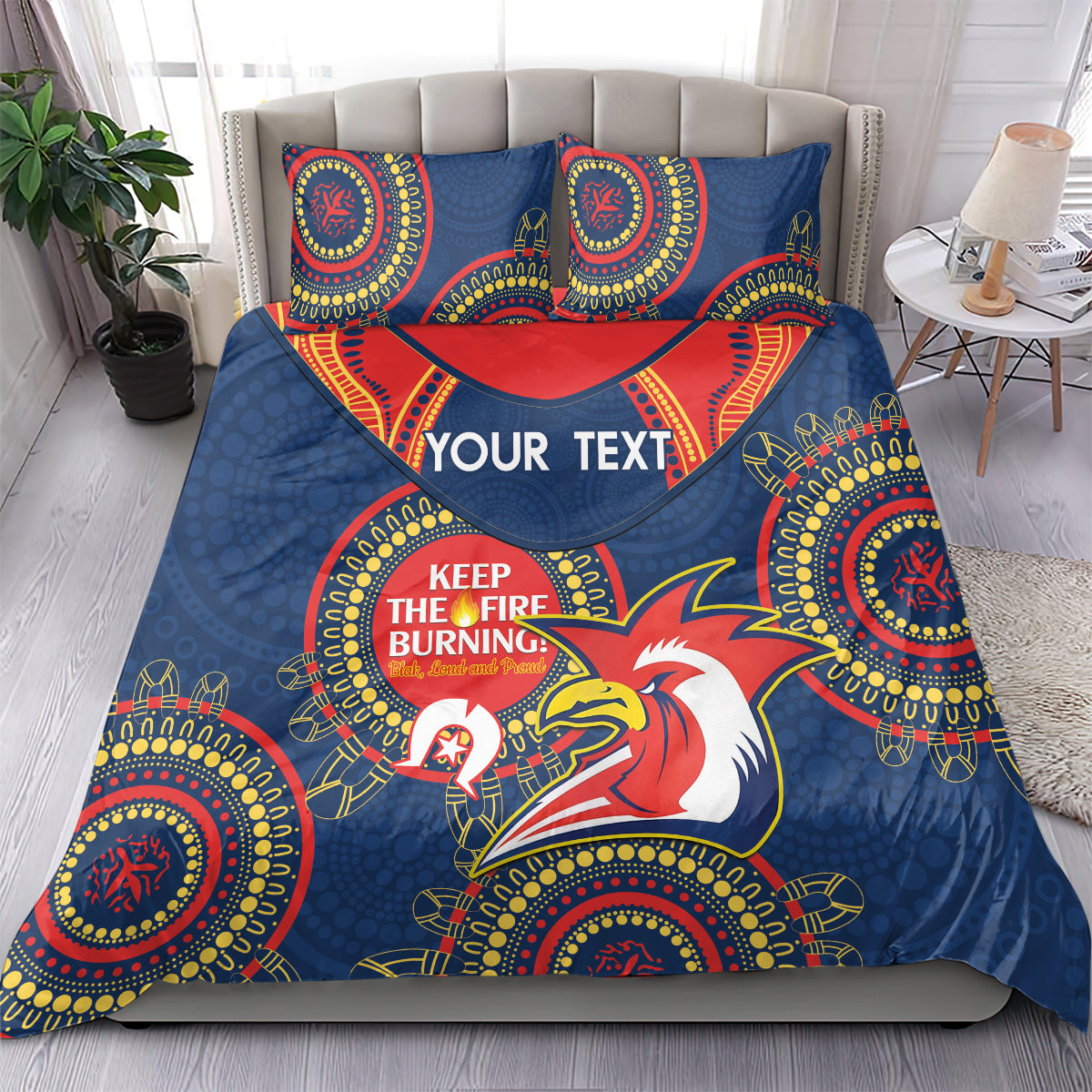 Custom NRL Roosters NAIDOC Week Bedding Set Keep The Fire Burning Indigenous Art