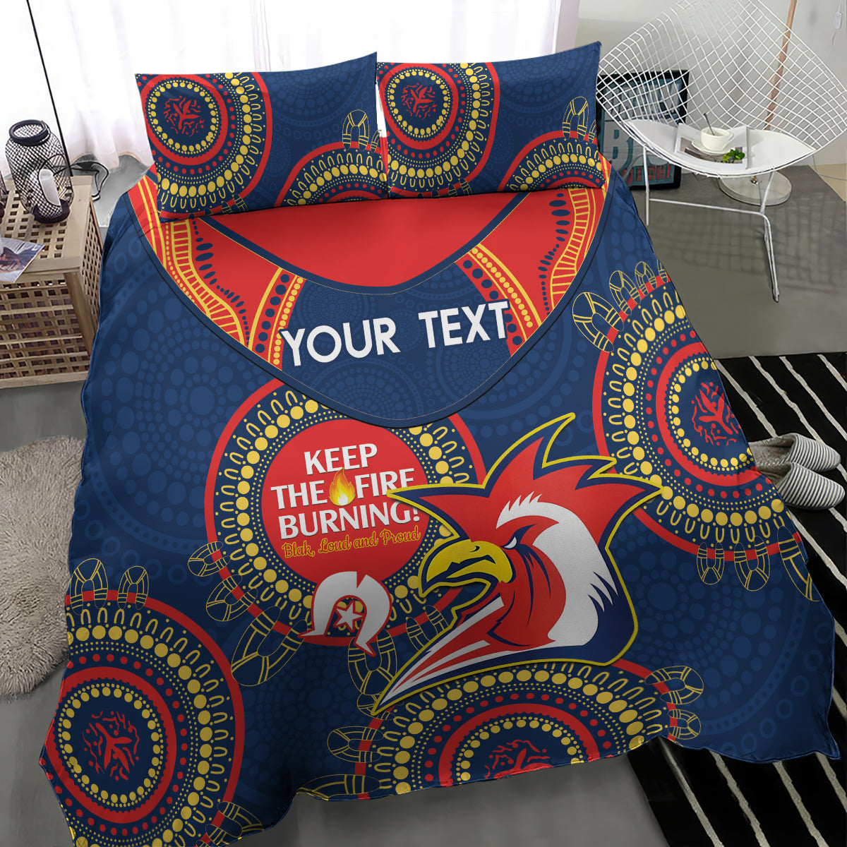 Custom NRL Roosters NAIDOC Week Bedding Set Keep The Fire Burning Indigenous Art