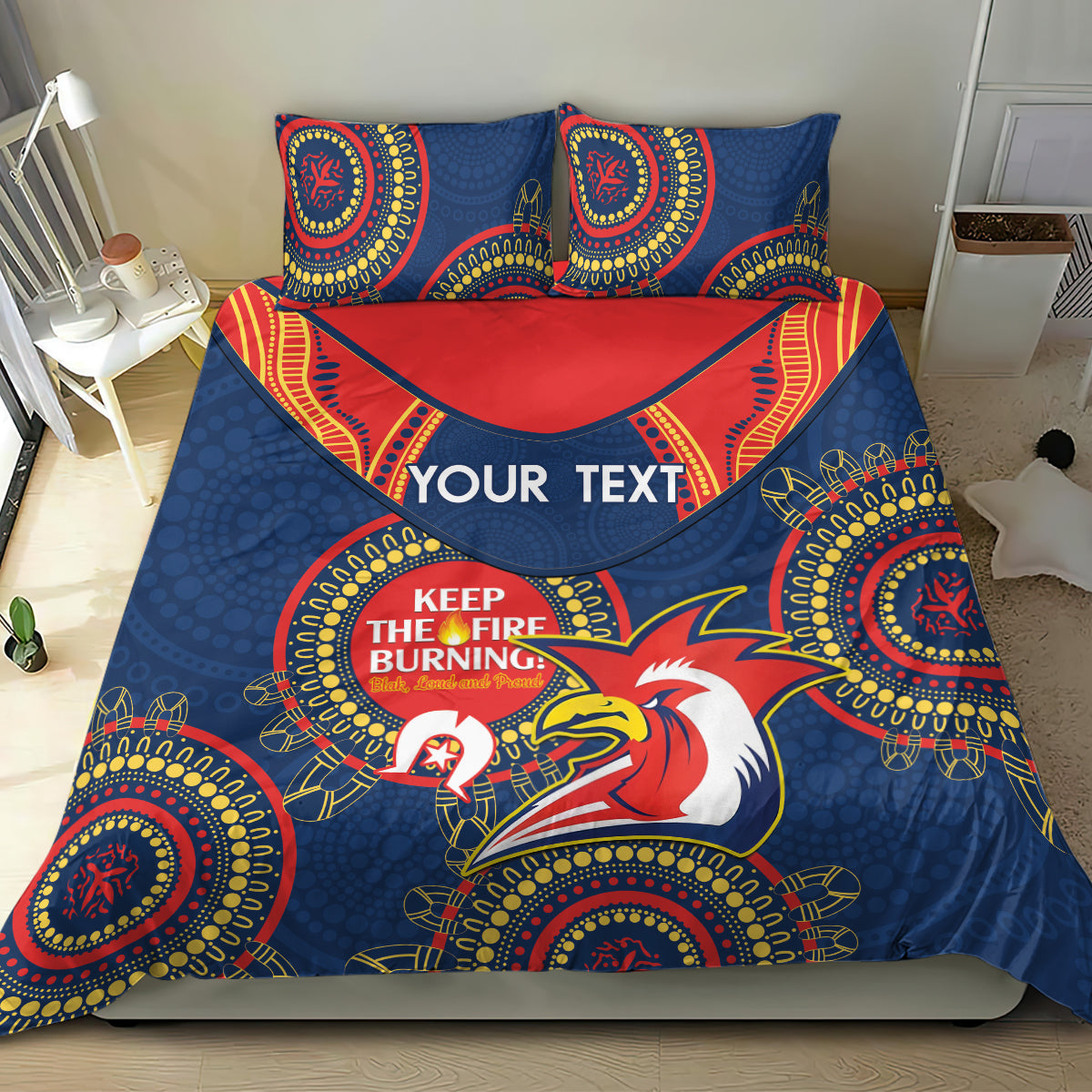 Custom NRL Roosters NAIDOC Week Bedding Set Keep The Fire Burning Indigenous Art