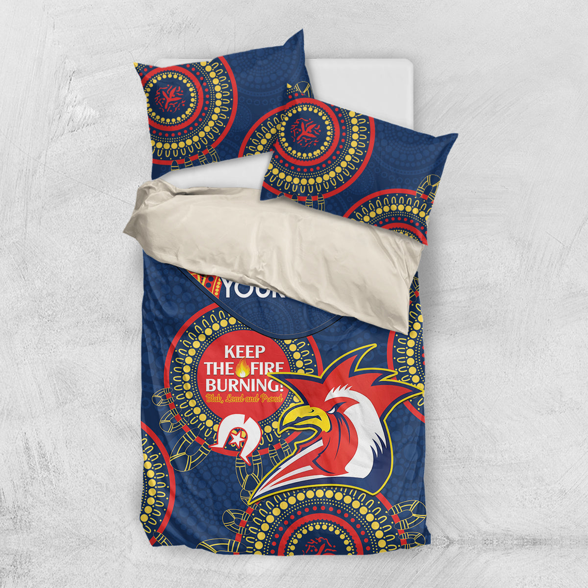 Custom NRL Roosters NAIDOC Week Bedding Set Keep The Fire Burning Indigenous Art