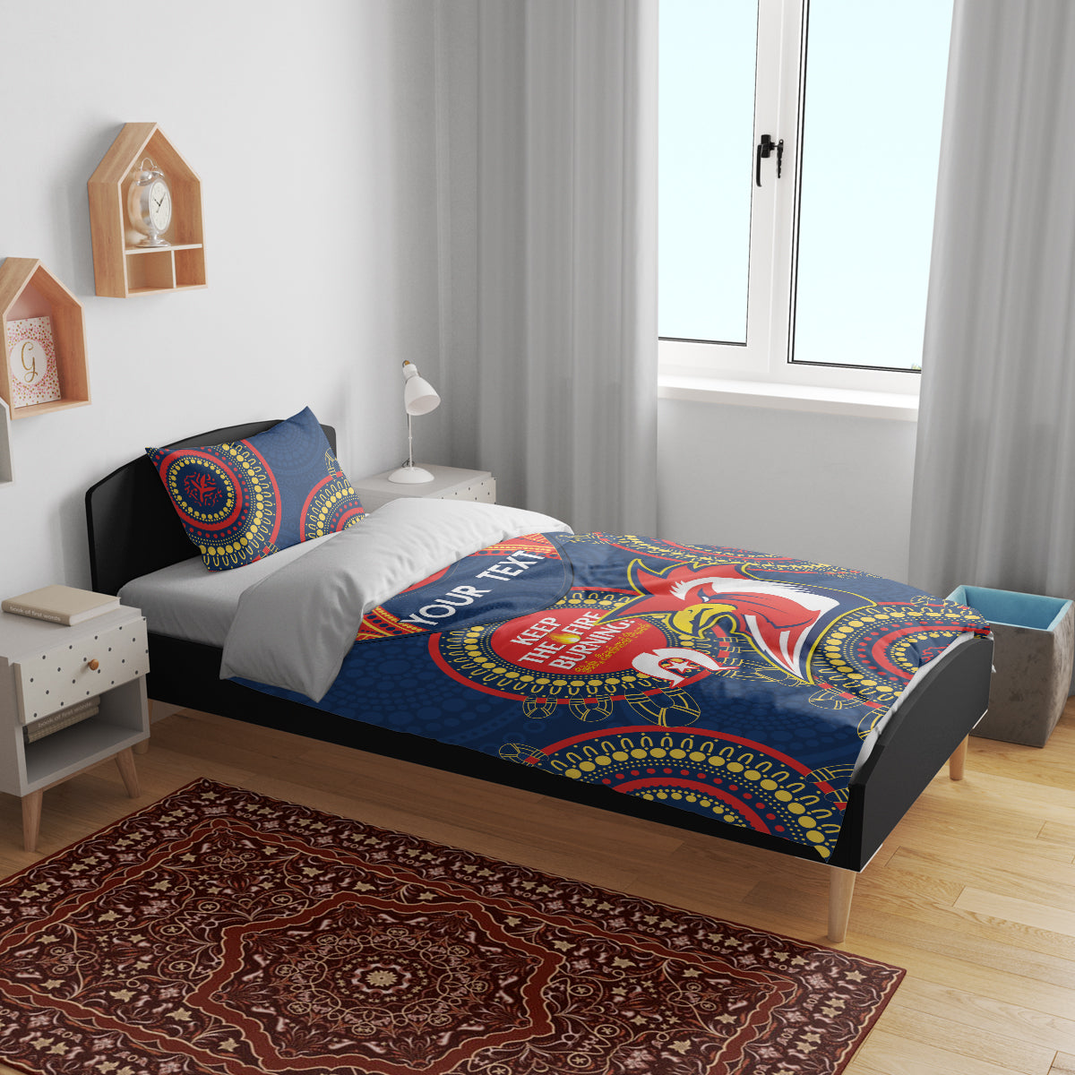 Custom NRL Roosters NAIDOC Week Bedding Set Keep The Fire Burning Indigenous Art