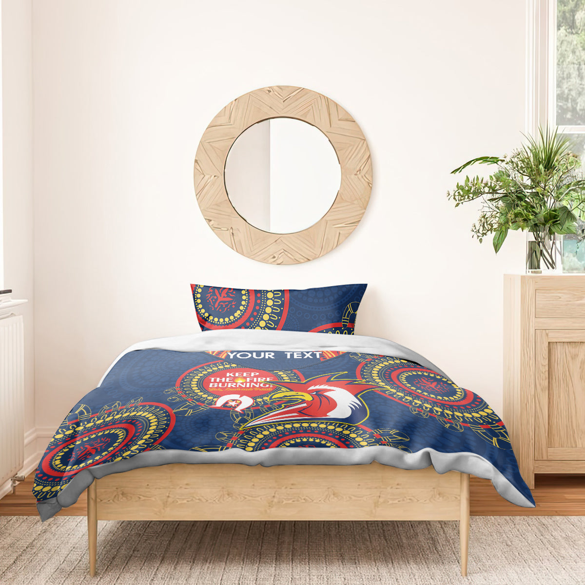 Custom NRL Roosters NAIDOC Week Bedding Set Keep The Fire Burning Indigenous Art