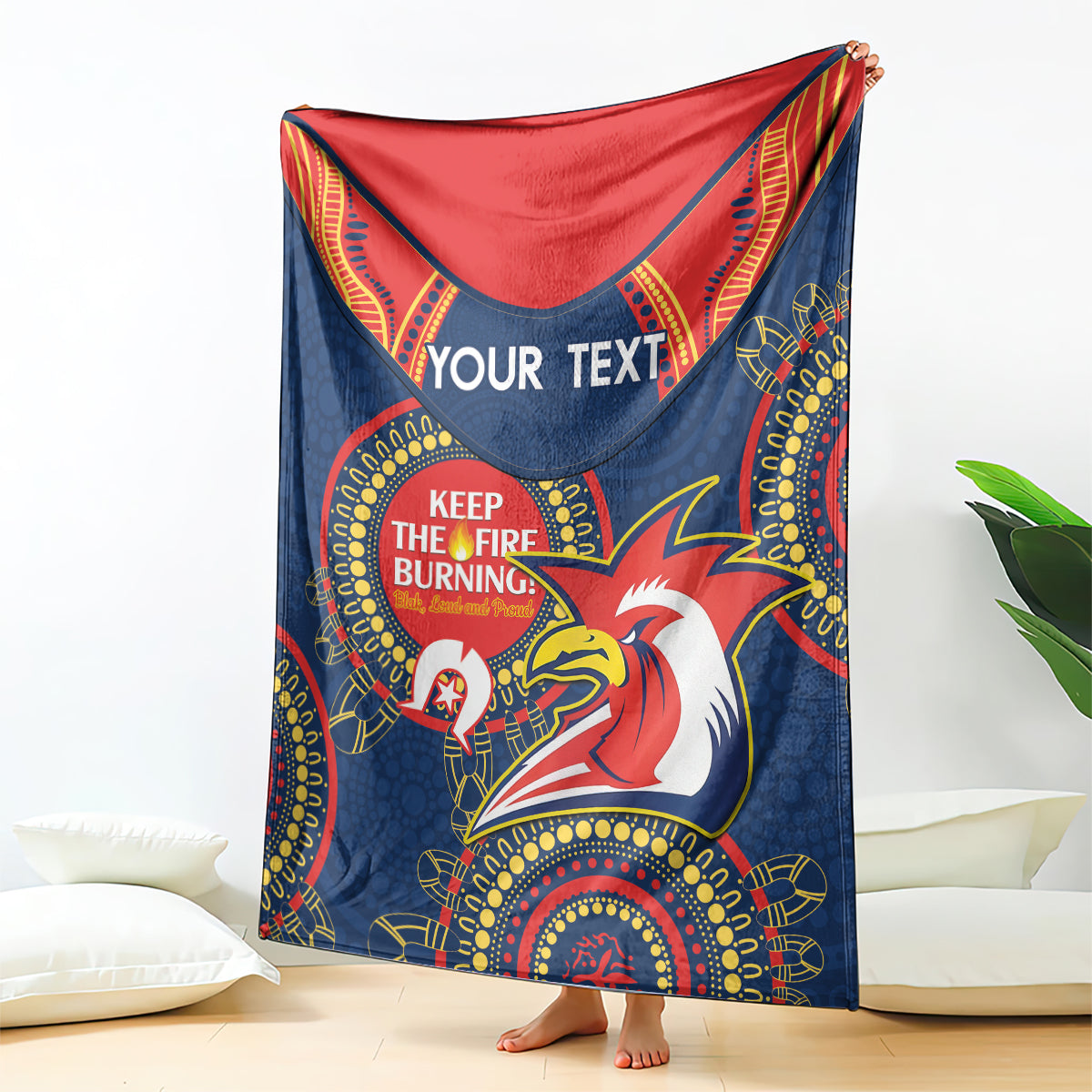Custom NRL Roosters NAIDOC Week Blanket Keep The Fire Burning Indigenous Art