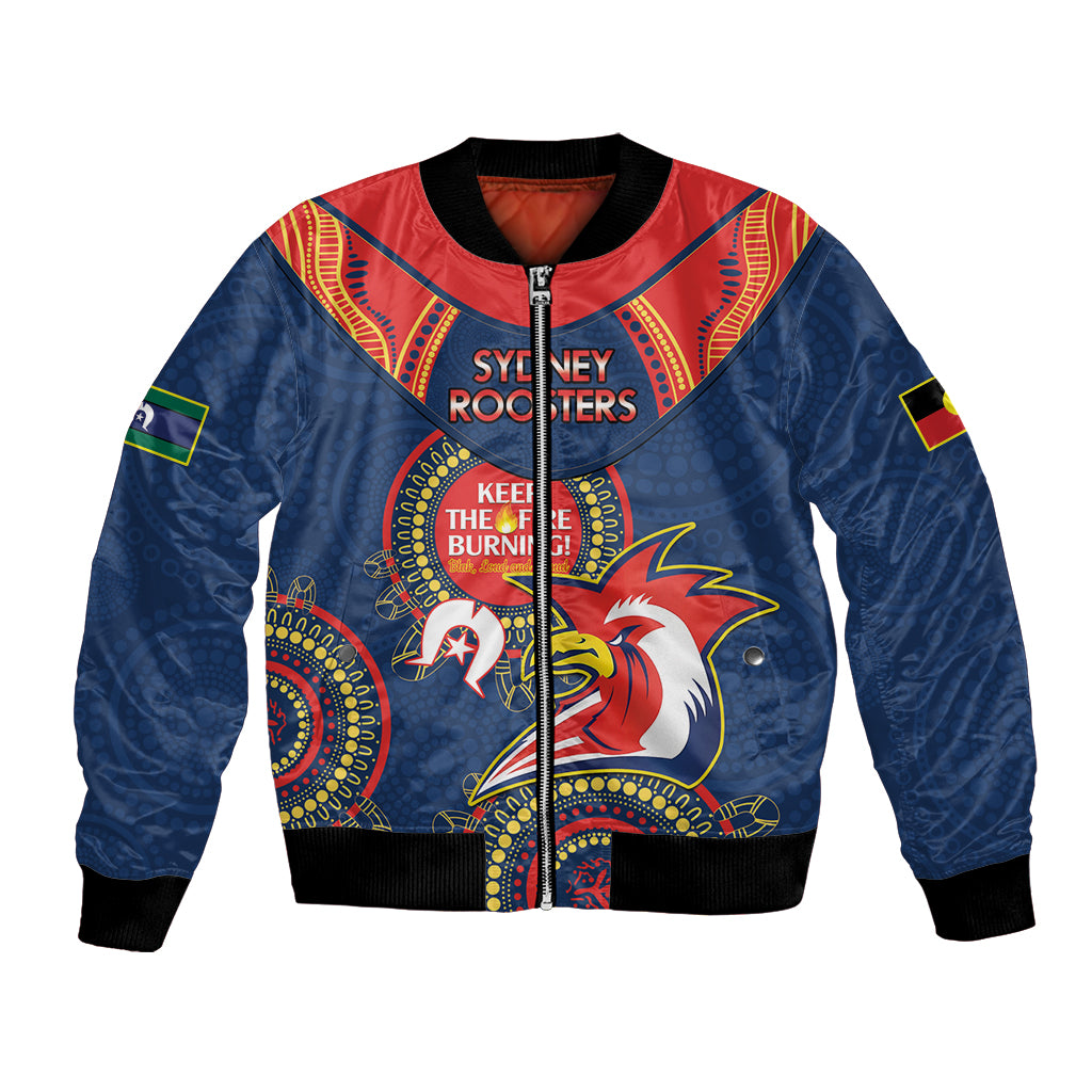 Custom NRL Roosters NAIDOC Week Bomber Jacket Keep The Fire Burning Indigenous Art