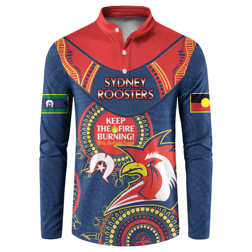 Custom NRL Roosters NAIDOC Week Button Sweatshirt Keep The Fire Burning Indigenous Art