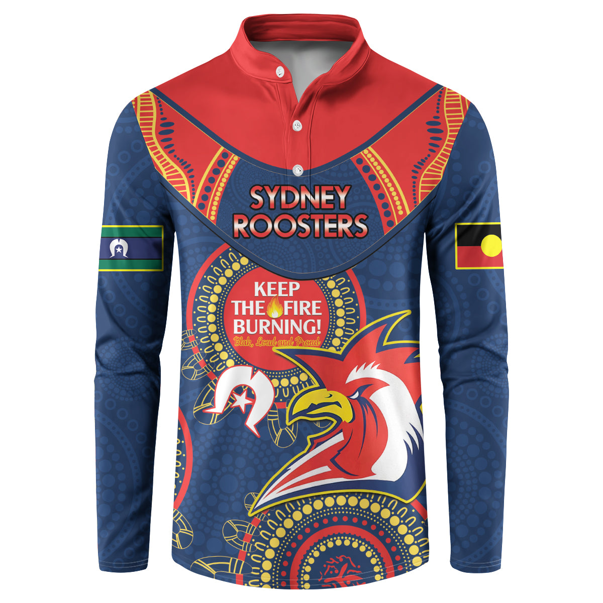 Custom NRL Roosters NAIDOC Week Button Sweatshirt Keep The Fire Burning Indigenous Art