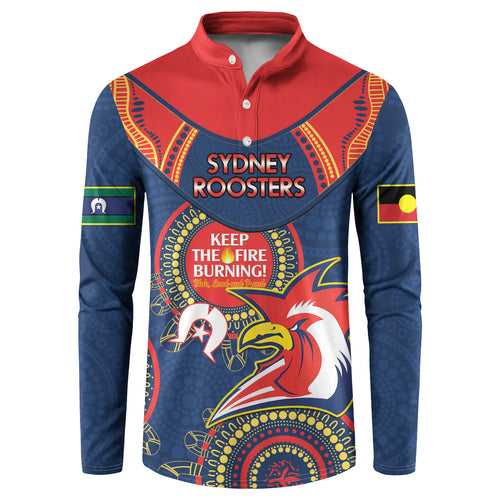 Custom NRL Roosters NAIDOC Week Button Sweatshirt Keep The Fire Burning Indigenous Art