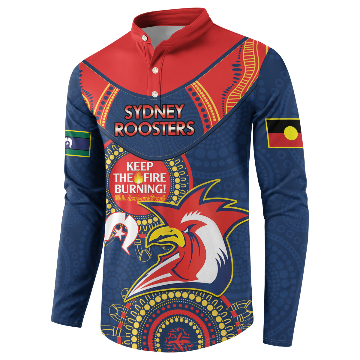 Custom NRL Roosters NAIDOC Week Button Sweatshirt Keep The Fire Burning Indigenous Art