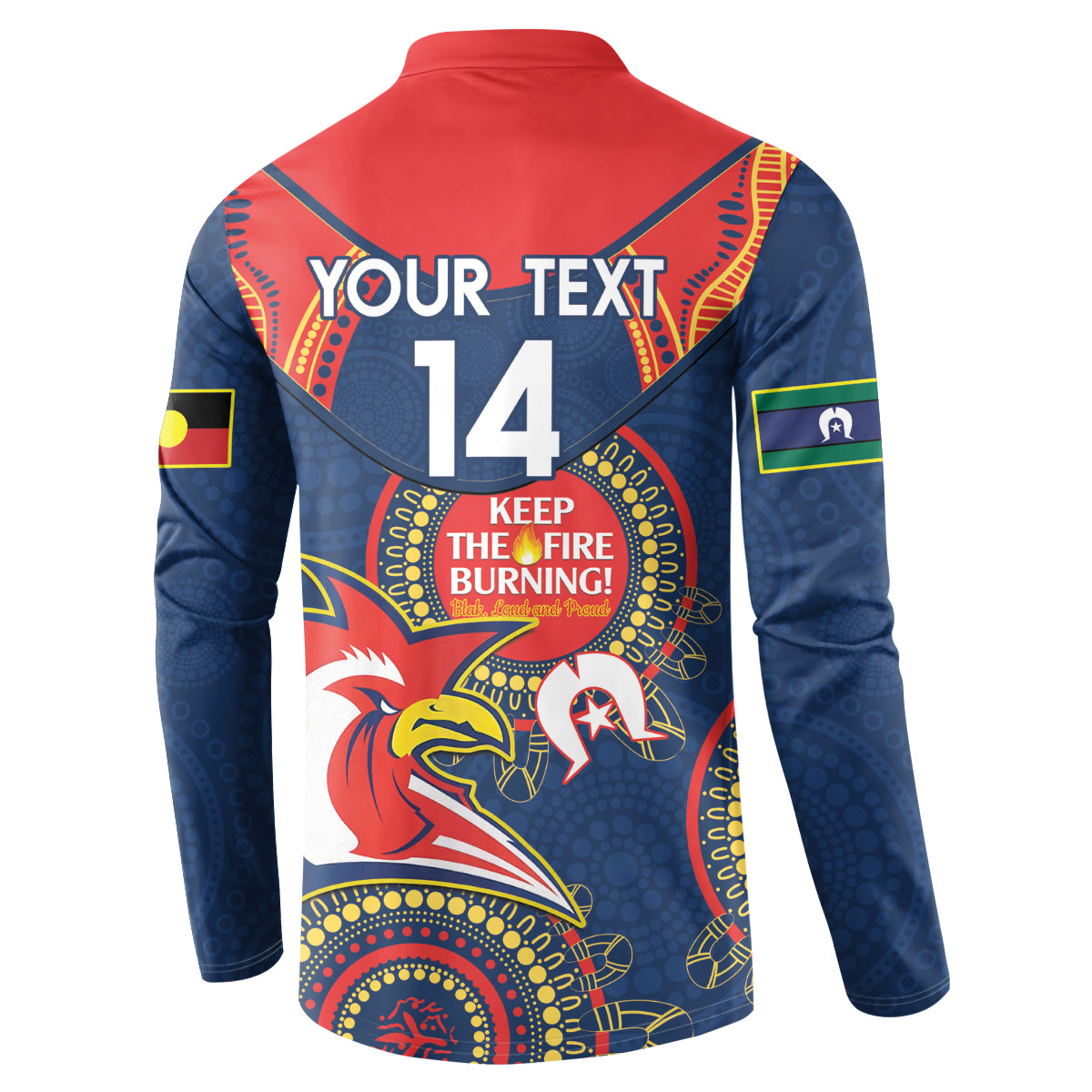 Custom NRL Roosters NAIDOC Week Button Sweatshirt Keep The Fire Burning Indigenous Art