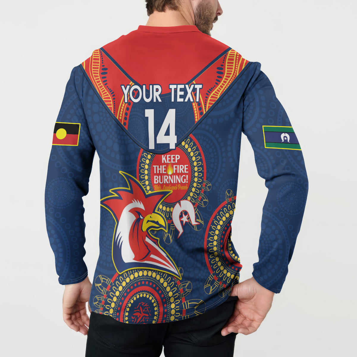 Custom NRL Roosters NAIDOC Week Button Sweatshirt Keep The Fire Burning Indigenous Art