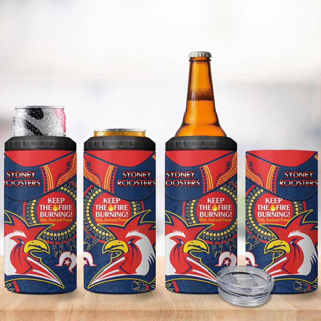 NRL Roosters NAIDOC Week 4 in 1 Can Cooler Tumbler Keep The Fire Burning Indigenous Art