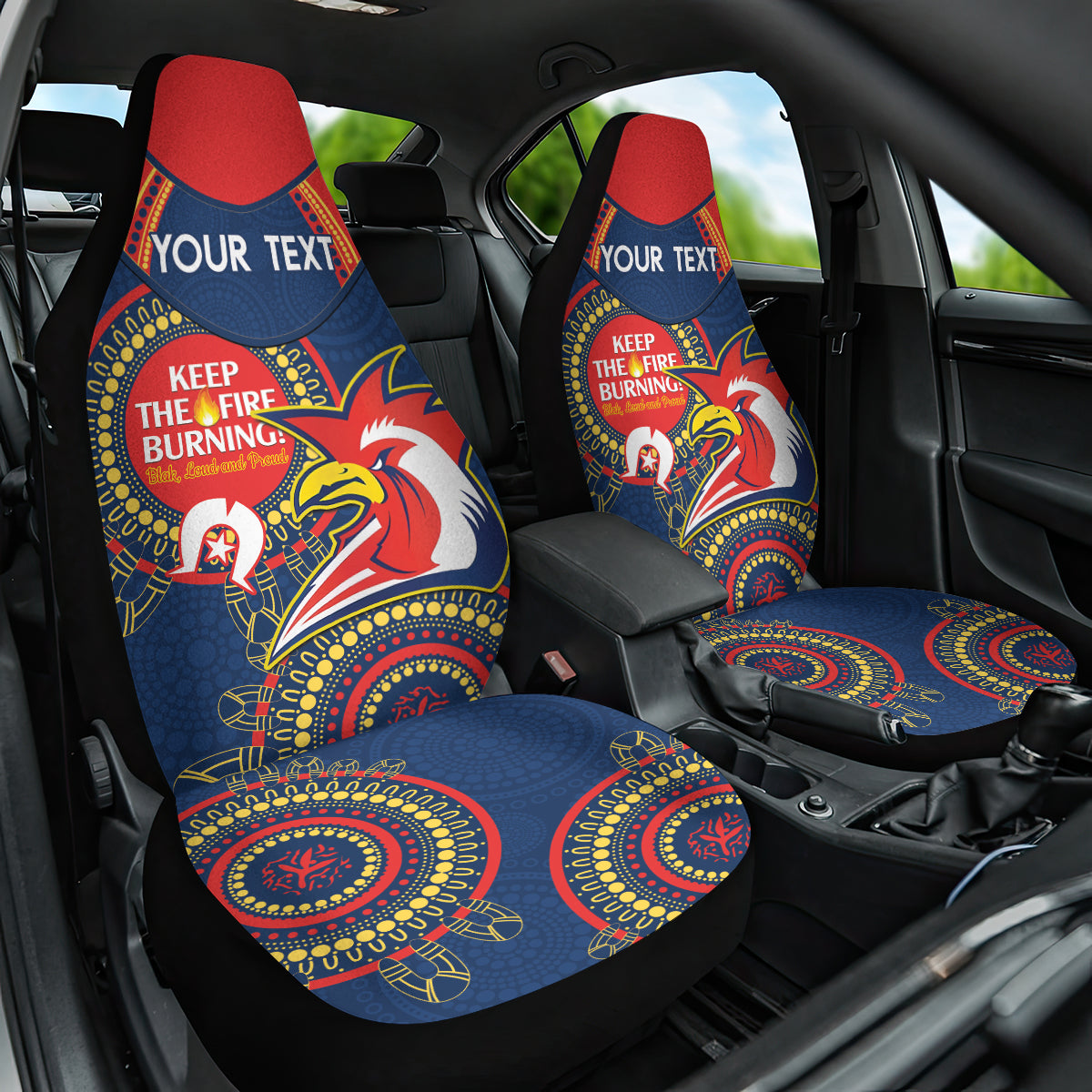 Custom NRL Roosters NAIDOC Week Car Seat Cover Keep The Fire Burning Indigenous Art