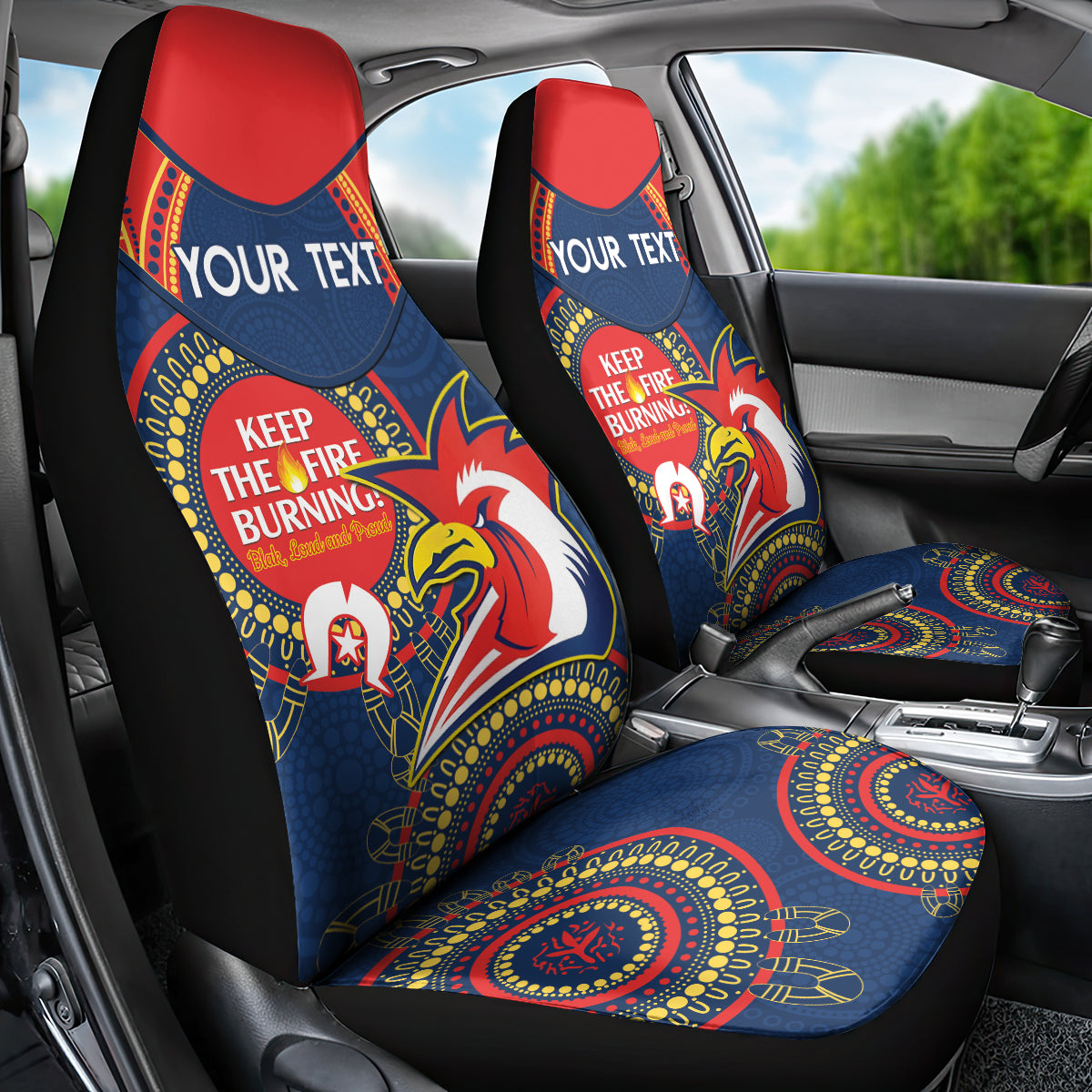 Custom NRL Roosters NAIDOC Week Car Seat Cover Keep The Fire Burning Indigenous Art