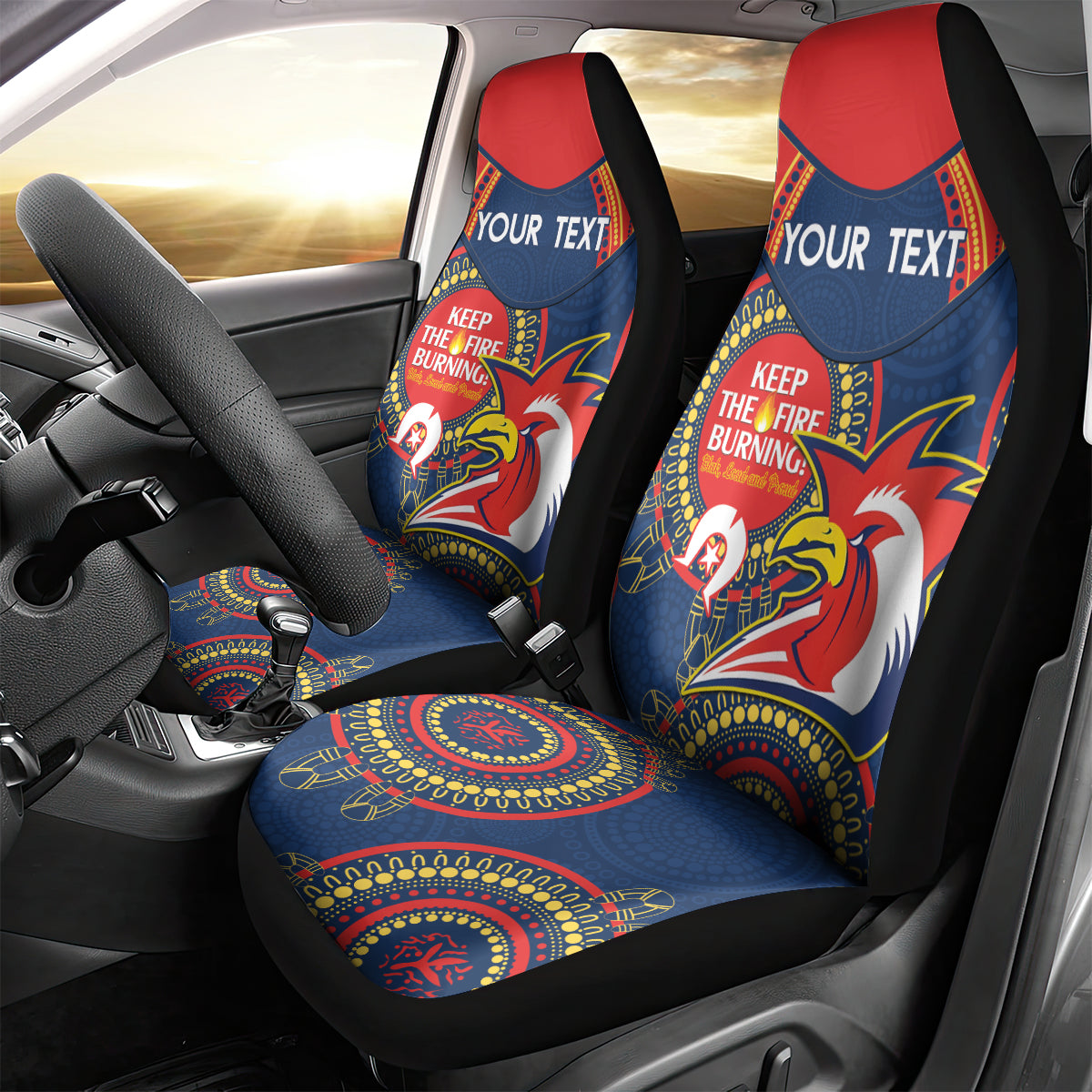 Custom NRL Roosters NAIDOC Week Car Seat Cover Keep The Fire Burning Indigenous Art