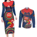 Custom NRL Roosters NAIDOC Week Couples Matching Long Sleeve Bodycon Dress and Long Sleeve Button Shirt Keep The Fire Burning Indigenous Art