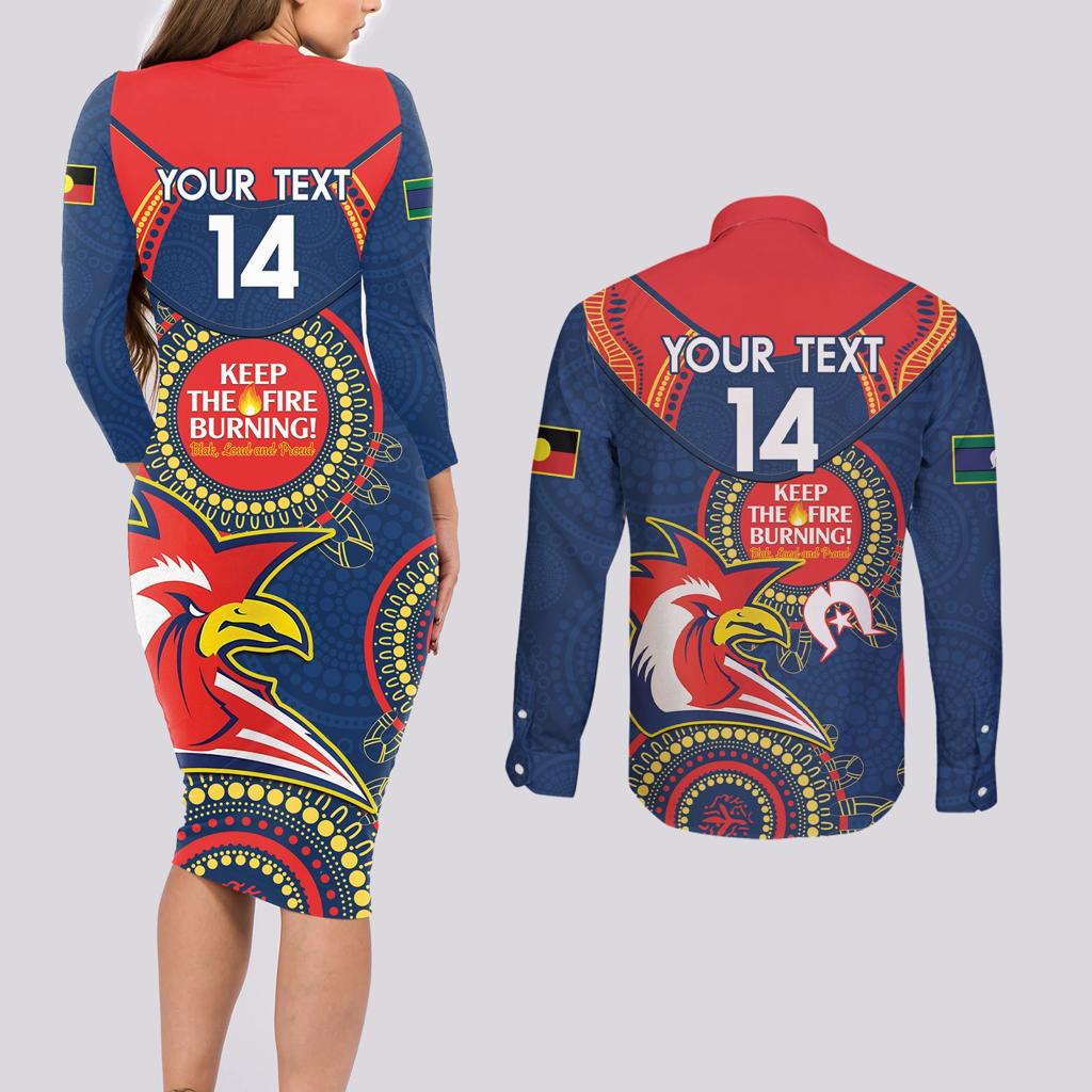 Custom NRL Roosters NAIDOC Week Couples Matching Long Sleeve Bodycon Dress and Long Sleeve Button Shirt Keep The Fire Burning Indigenous Art