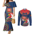 Custom NRL Roosters NAIDOC Week Couples Matching Mermaid Dress and Long Sleeve Button Shirt Keep The Fire Burning Indigenous Art