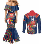 Custom NRL Roosters NAIDOC Week Couples Matching Mermaid Dress and Long Sleeve Button Shirt Keep The Fire Burning Indigenous Art