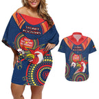 Custom NRL Roosters NAIDOC Week Couples Matching Off Shoulder Short Dress and Hawaiian Shirt Keep The Fire Burning Indigenous Art