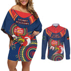 Custom NRL Roosters NAIDOC Week Couples Matching Off Shoulder Short Dress and Long Sleeve Button Shirt Keep The Fire Burning Indigenous Art