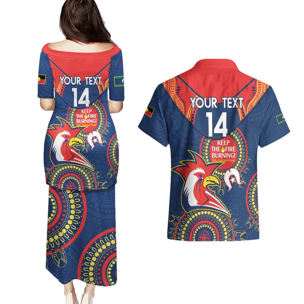 Custom NRL Roosters NAIDOC Week Couples Matching Puletasi and Hawaiian Shirt Keep The Fire Burning Indigenous Art