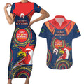 Custom NRL Roosters NAIDOC Week Couples Matching Short Sleeve Bodycon Dress and Hawaiian Shirt Keep The Fire Burning Indigenous Art